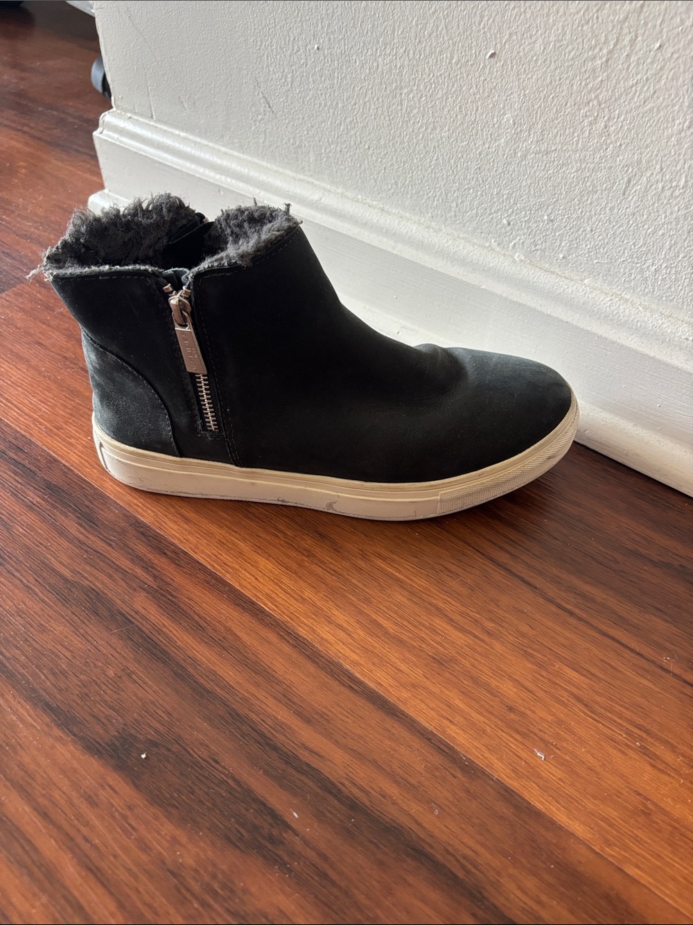 J Slides Black Faux Fur Lined Slip-On Sneakers